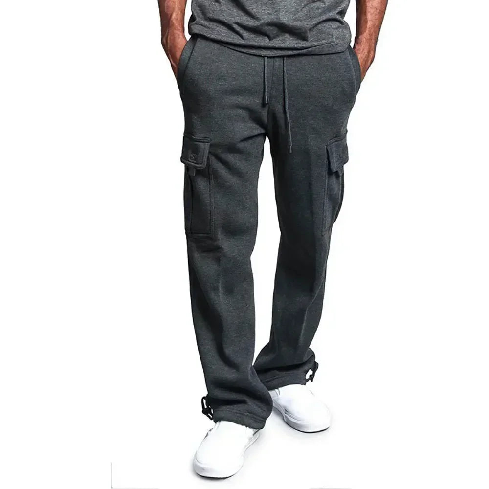 Men Cargo Jogger Pants Autumn Winter Fleece Sweatpants Loose Trousers