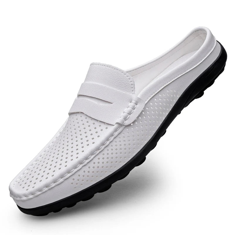 Summer Breathability Half Shoes for Men Loafers Slippers Leather Casual Driving Shoe Loafer Lightweight Flats Sandals Big Size47
