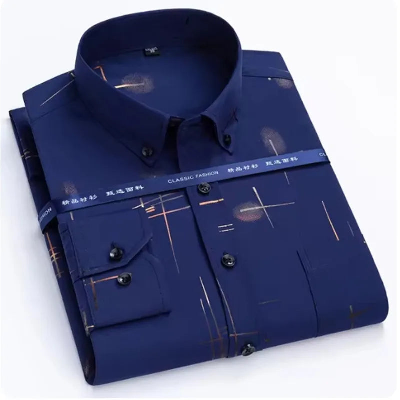 Men's Long Sleeved Shirt Hot Selling Spring Autumn Wrinkle Free Long Sleeve Stylish Business Casual Printe Thin Slim Fit Clothes