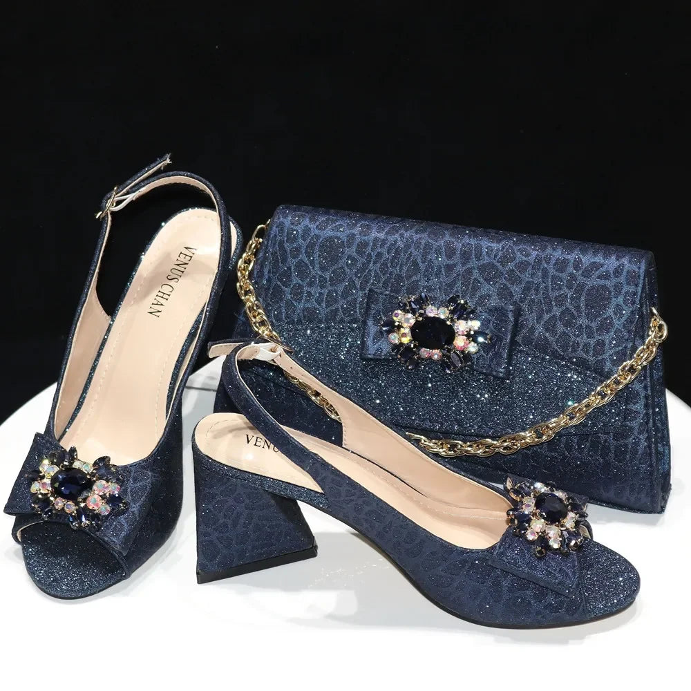 Ladies Sandals Butterfly Design High Heels Shoes and Bag Set