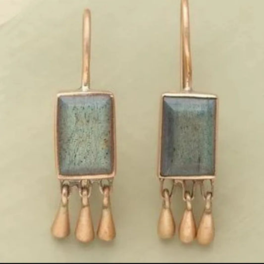 Dazzling Gold Color Square Whhite Stone Earrings
