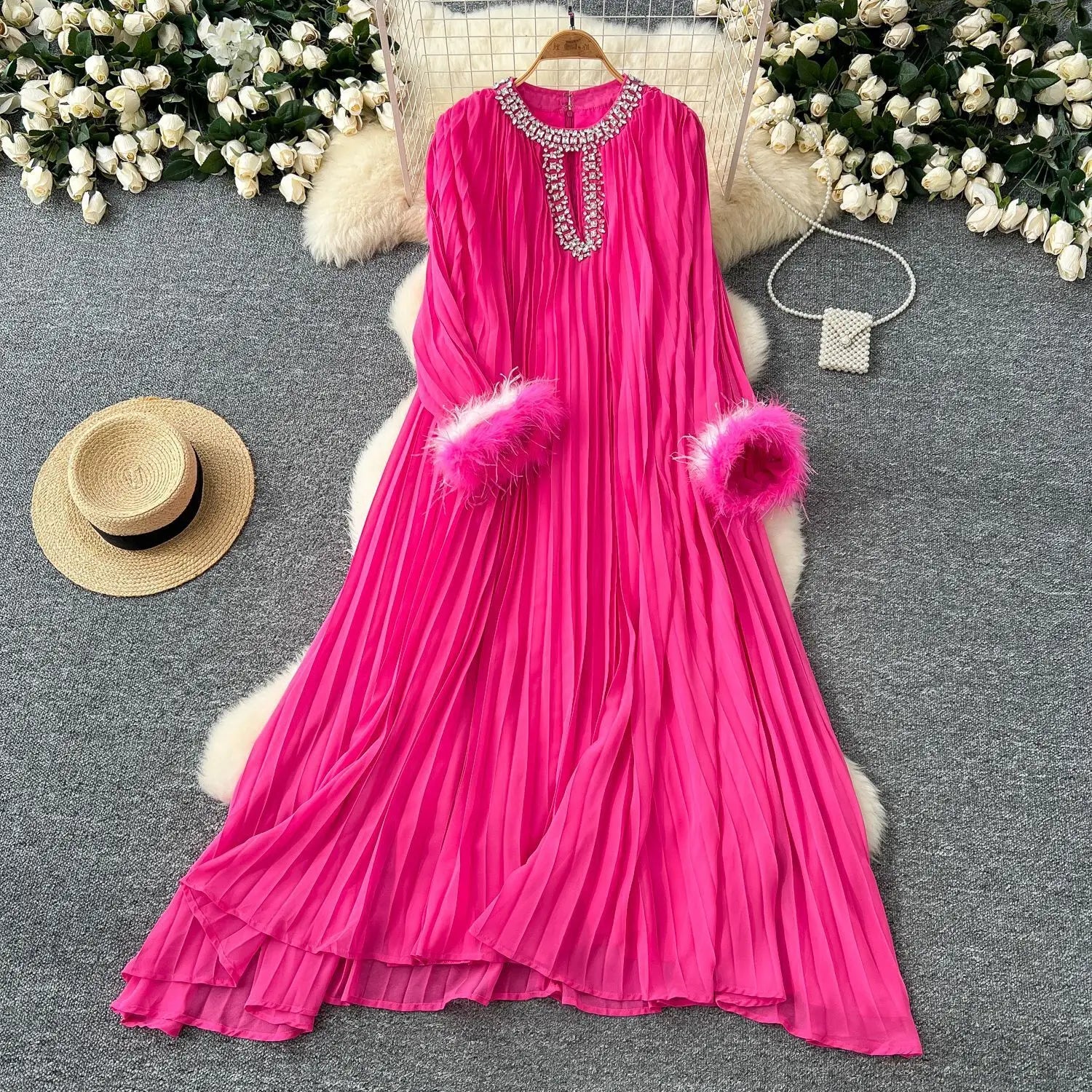 Luxury Pleated Chiffon Maxi Dresses Women's Spring Summer Party Long Dress