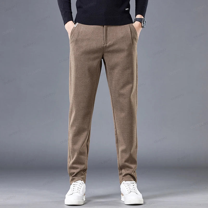 High Quality Autumn Winter Stripe Men's Suit Pants
