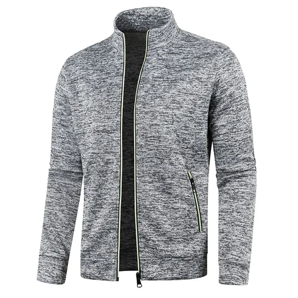 Men's Cardigan Zipper Hoodies Black Green Gray Contrasting Colors Jackets Fashion Casual High Stand Sweatshirts Coats Sportwear