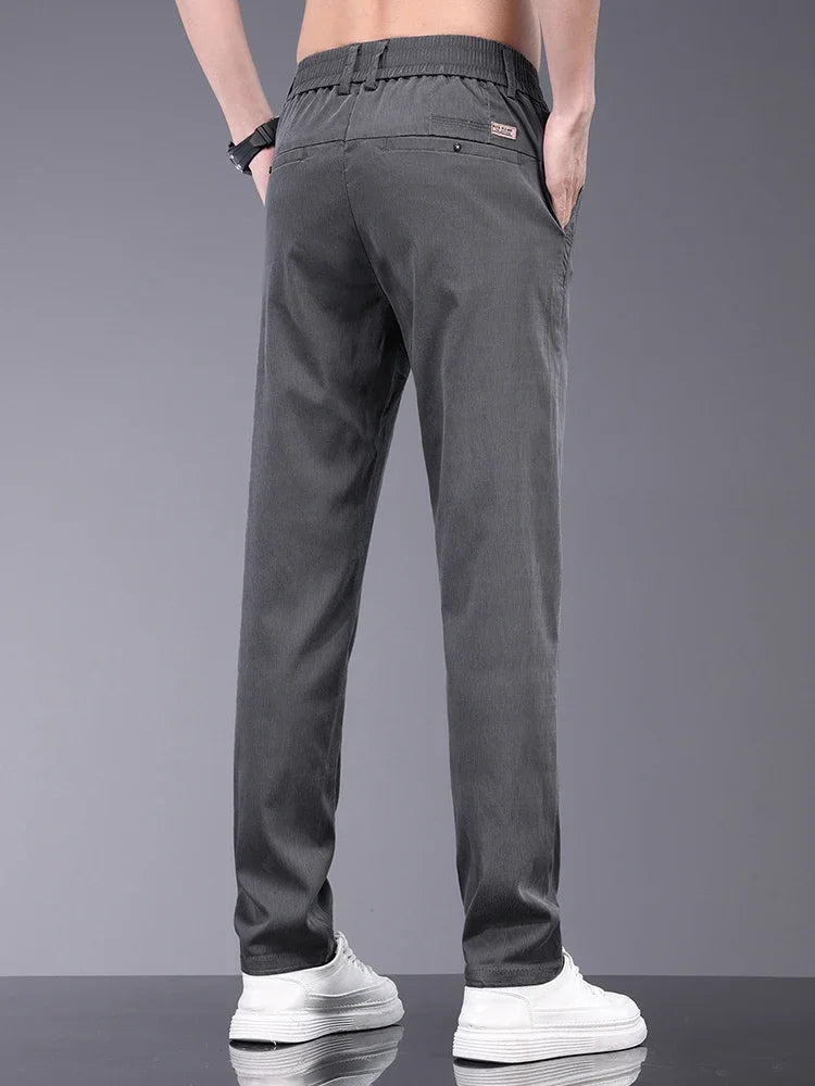Lyocell Fabric Summer Thin Men's Casual Pants Slim Straight Elastic Waist Solid Color Business Work Trousers Brand Clothes