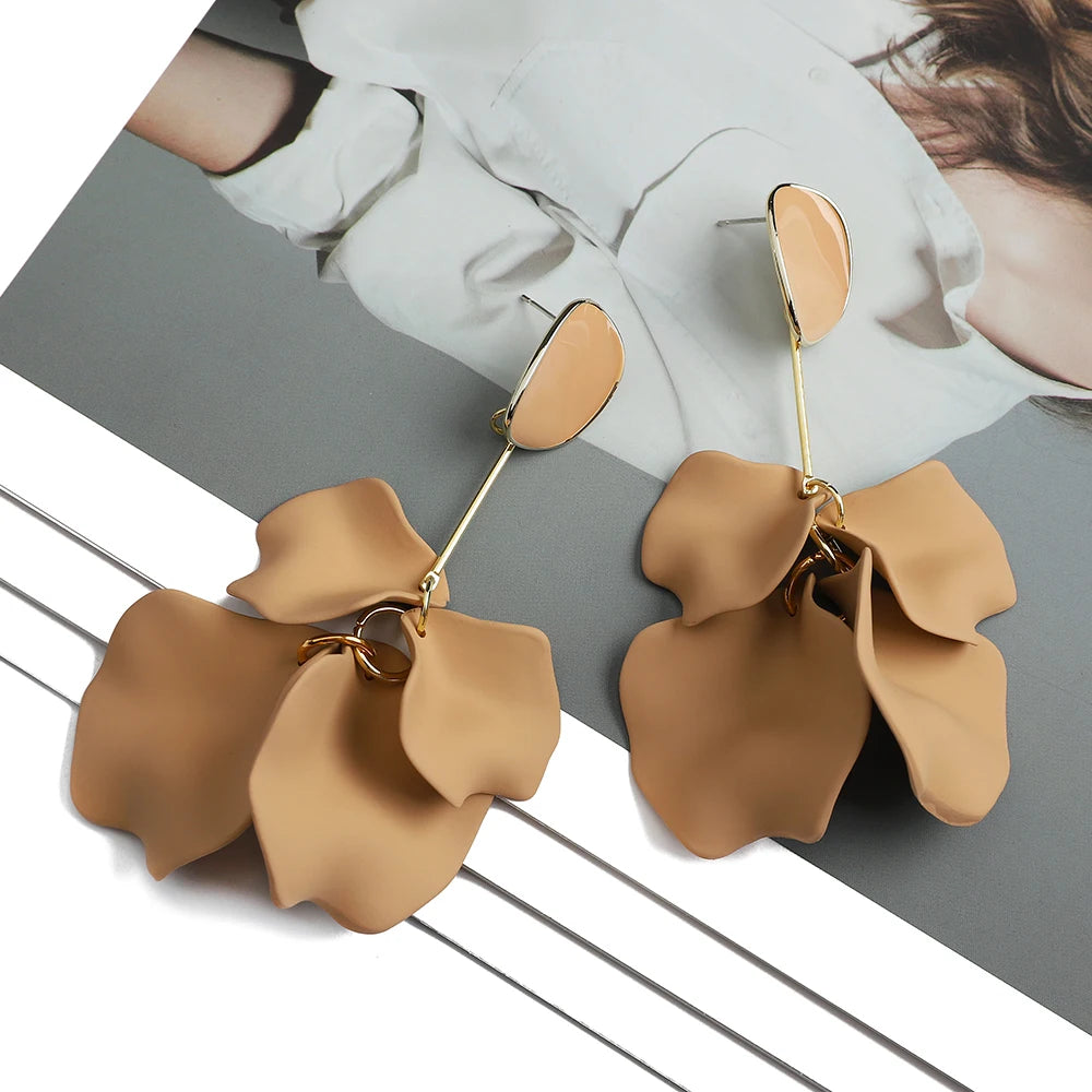Romantic Sweet Acrylic Petal Long Dangle Drop Earrings For Women