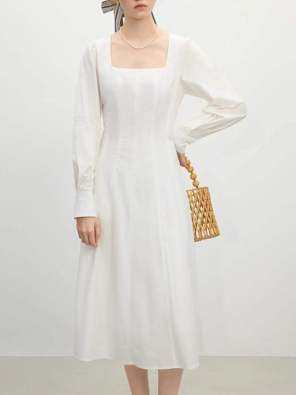 FSLE Office Lady French White Square Neck Dress for Women's Spring 2025 New White Dress Casual Loose Women Dress 25FS11038