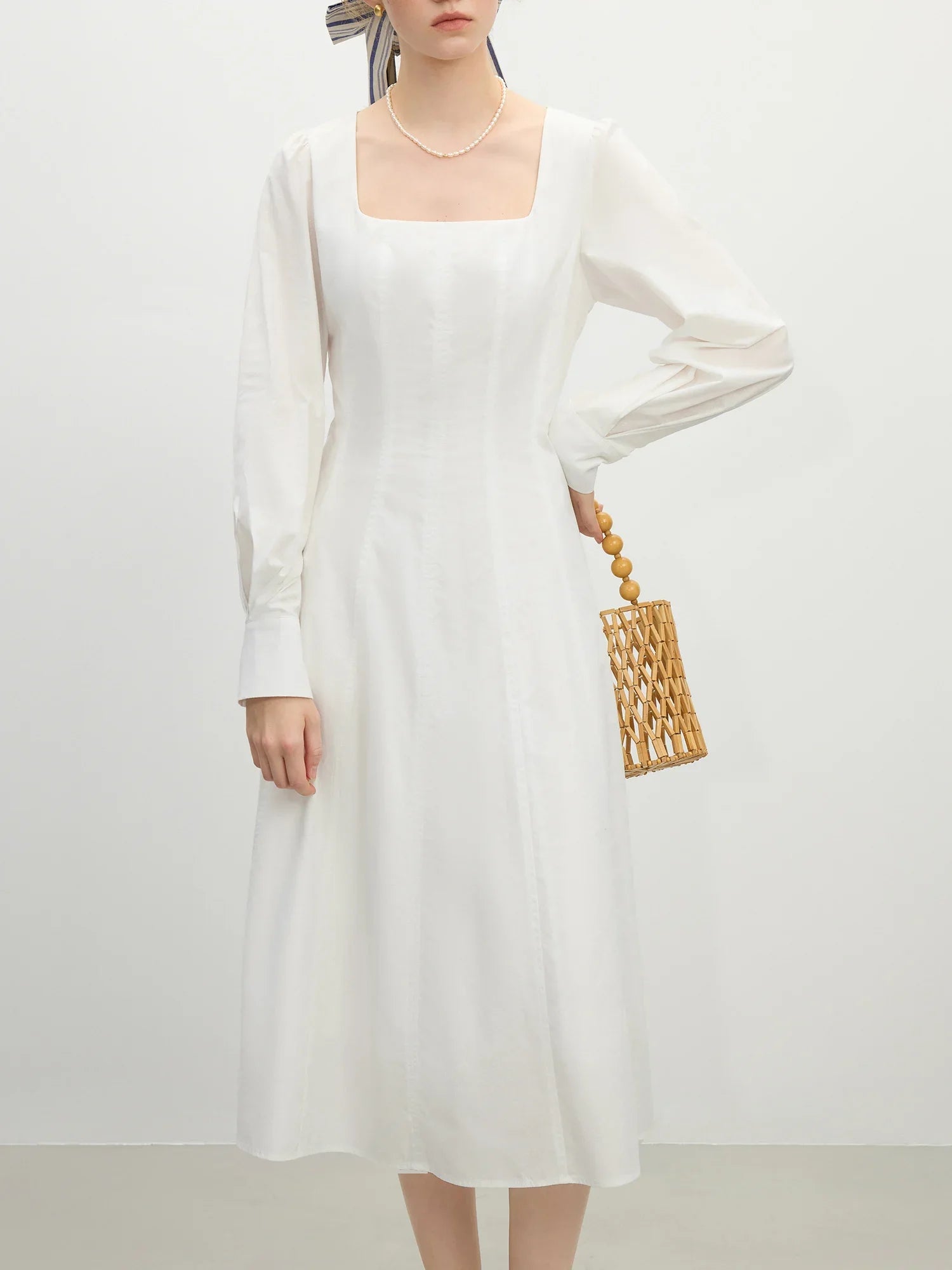 FSLE Office Lady French White Square Neck Dress for Women's Spring 2025 New White Dress Casual Loose Women Dress 25FS11038