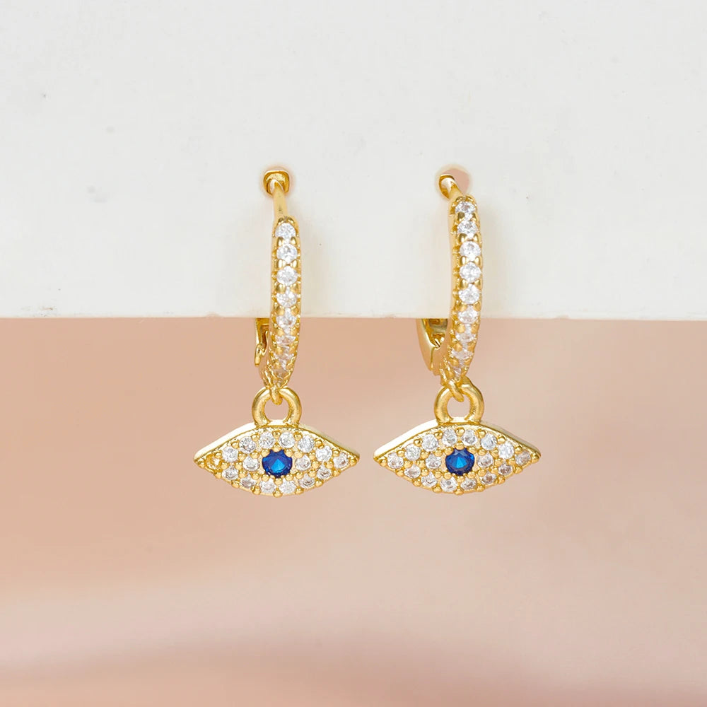 Fashion Gold Color Stainless Steel Ear Evil Eye Drop Earrings For Women