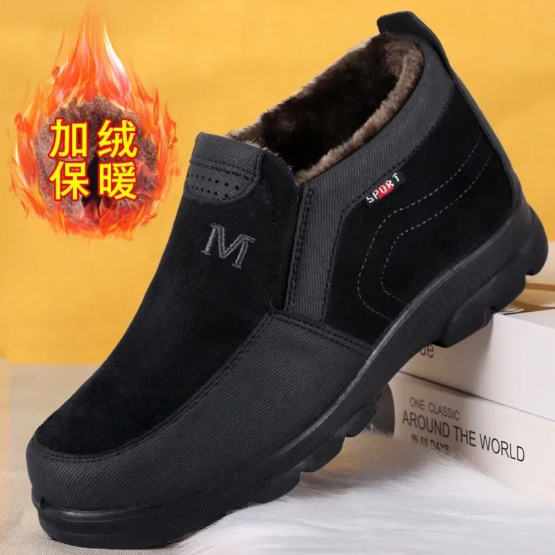 Shoes for Men 2024 Winter Fashion Non-slip Cotton Shoes Men's Thickened Leather Waterproof Casual Snow Boots Zapatillas Hombre