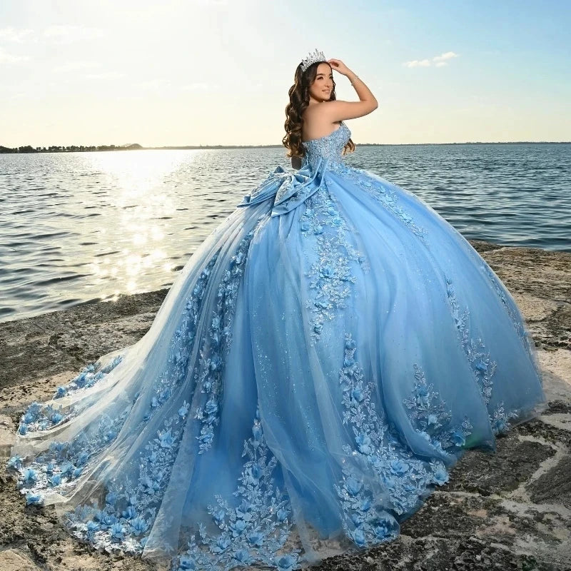 Angelsbridep Sky Blue Ball Gown 15 Year Old Quinceanera Dresses