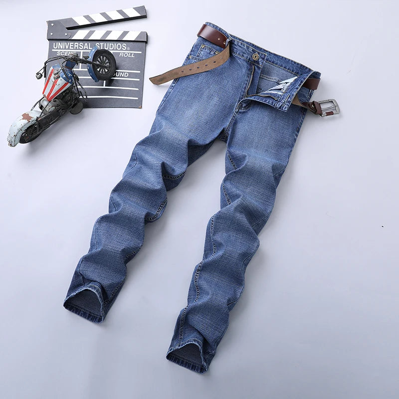 Spring Autumn 2025 Men's Smart Jeans Business Fashion Straight Regular Blue Stretch Denim Trousers Classic Men Plus Size 28-40