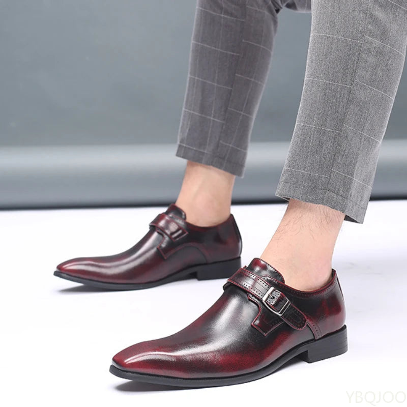 Belt buckle Men's Shoes Fashion Low heel Dress shoes British plus size Leather non slip Footwear Male Formal Suit Shoe Homme