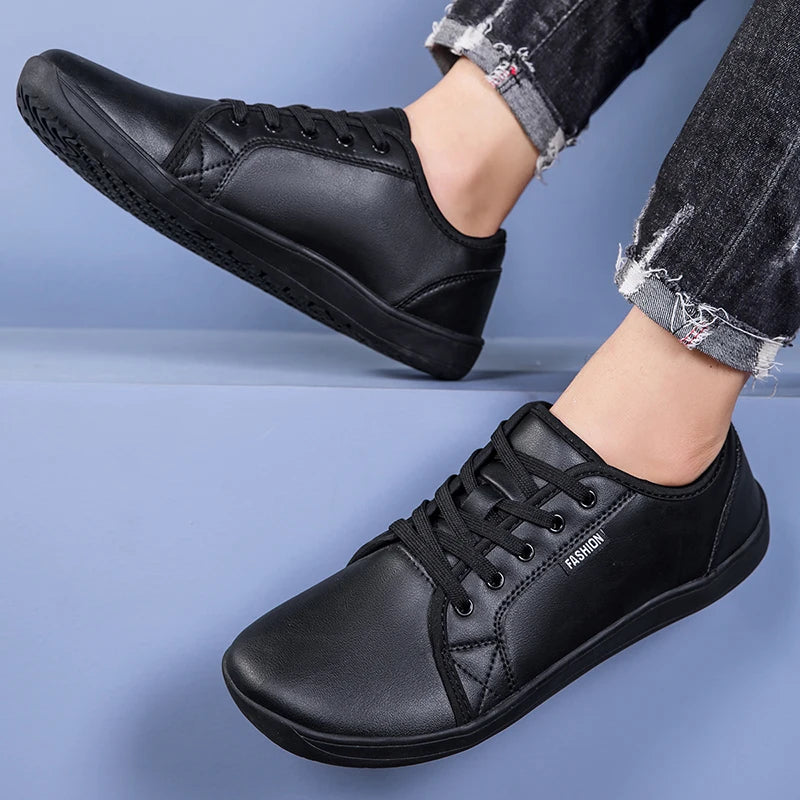 Oiaano Wide Toe Men Minimalist Shoes Comfortable Sneakers Leather Casual Shoes Black Slip On Leisure Loafers Drive Office