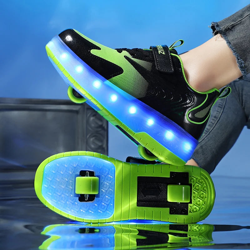 Kid Led Sneakers USB Charging Luminous Shoes Outdoor Sport Roller Skates Children Boys Kids Sneakers Girls Roller Shoes Casual