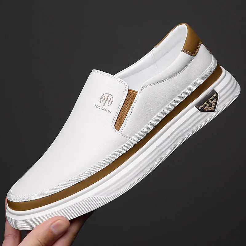 Men's handmade leather shoes luxury casual shoes white men's loafers office formal flat shoes outdoor men's sliding shoes