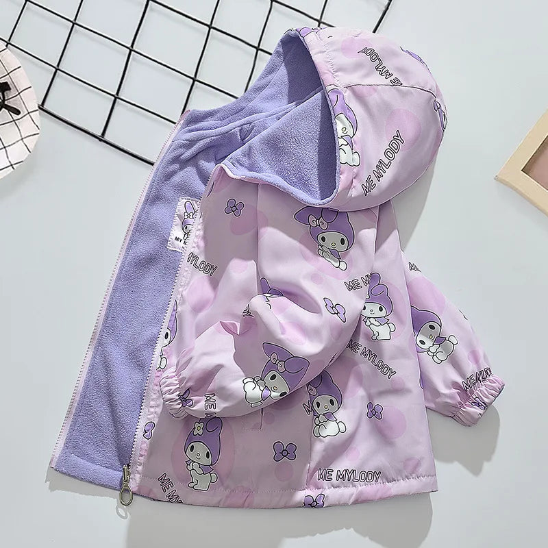 2025 Spring Autumn Kids Girls Hooded Coats Teen Sanrio My Melody Double Sided Wear Velvet Windbreaker Jackets Children Outerwear