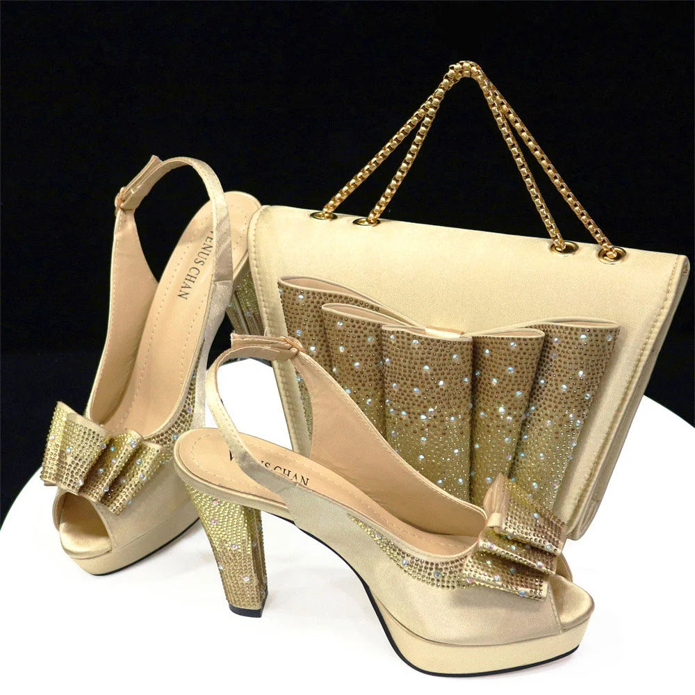 Women High Heels Sandals Printing Flower Material with Rhinestone Open-Toed Shoes