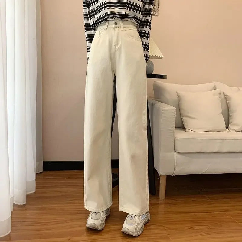 Wide-Leg Jeans Women's Spring Autumn Slimming Versatile Plus Size Pants Pear-Shaped Hip Covering Straight-Leg Trousers Trendy