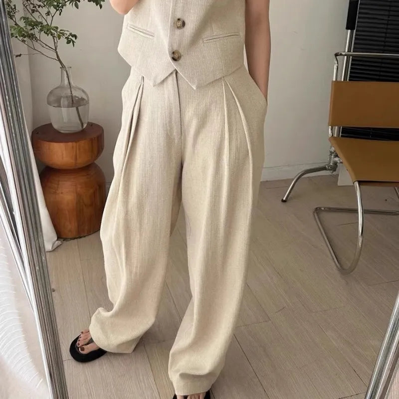 Women Casual Weaving Linen Sleeveless Sets