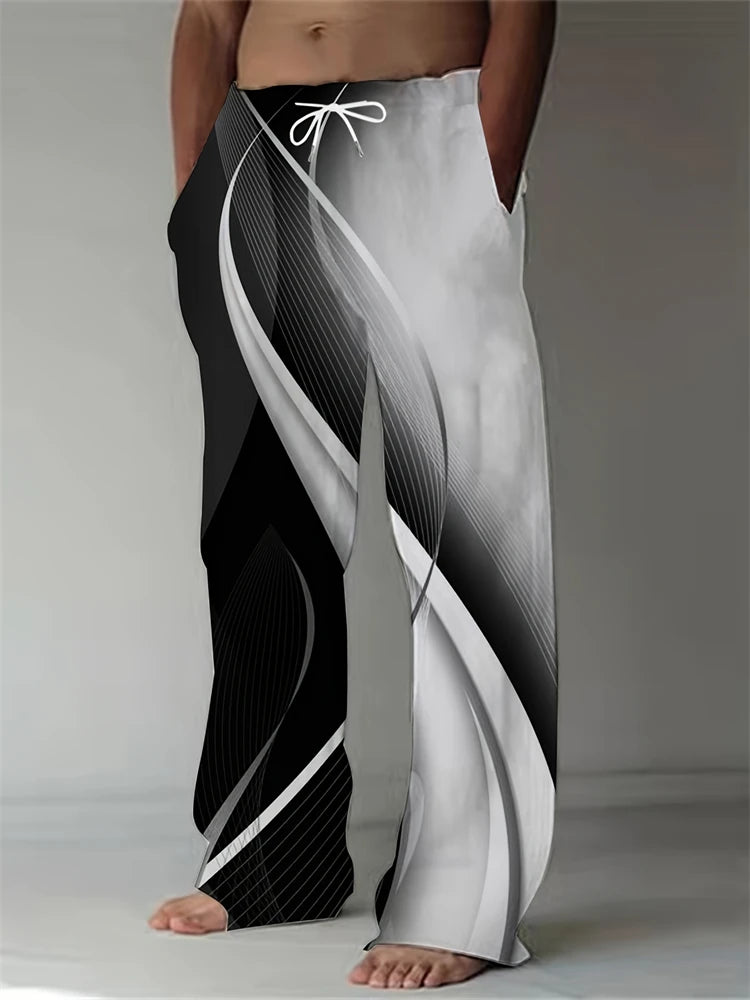 Vintage Men's Summer Straight Pants Comfortable And Breathable Cotton Linen Casual Pants Men's Butterfly Print Large Linen Pants