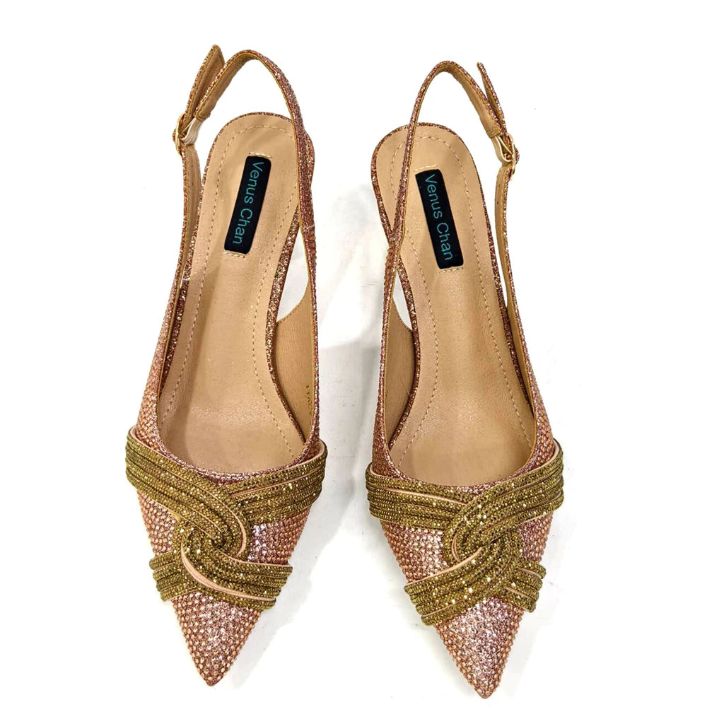 Women Shoes and Bag Set Champagne Color Rhinestone Handbag