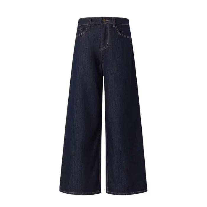 Lucyever Vintage Washed Wide Leg Jeans Women Deep Blue High Waist Baggy Y2K Denim Pants Lady Streetwear Casual Straight Trousers