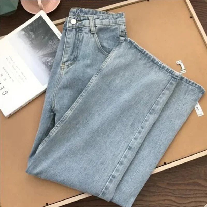 Wide-Leg Jeans Women's Spring Autumn Slimming Versatile Plus Size Pants Pear-Shaped Hip Covering Straight-Leg Trousers Trendy