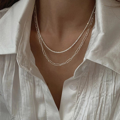 Popular Silver Colour Sparkling Chain Choker Necklace For Women