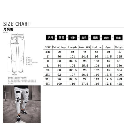 White Embroidery Skinny Ripped Jeans Men Cotton Pants