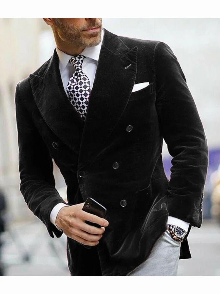Velvet Double Breasted Blazer for Men