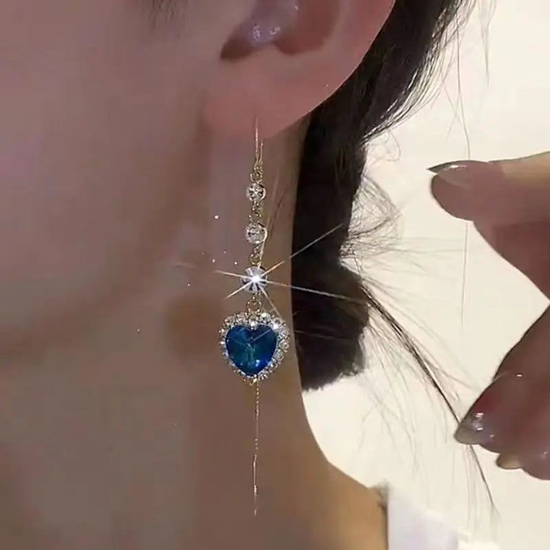Exquisite Blue Heart Shaped Zircon Earrings for Women