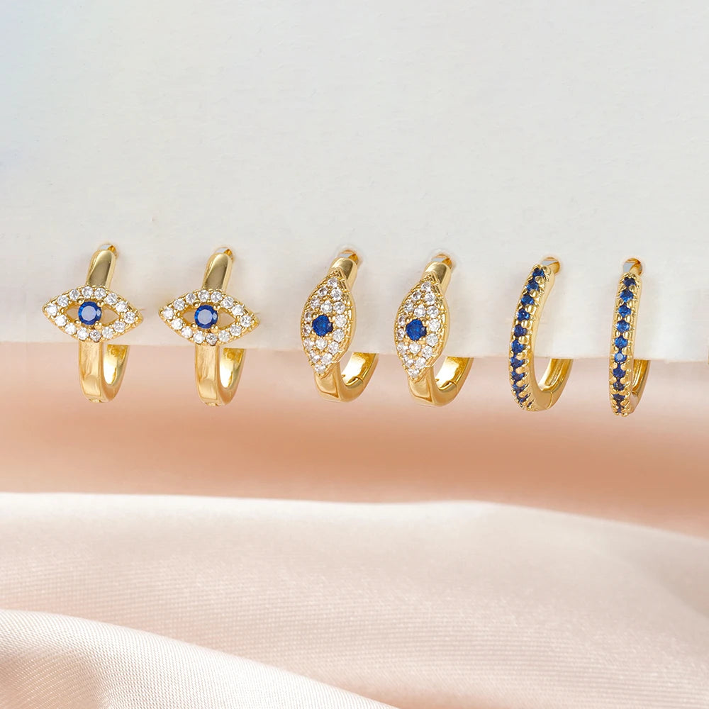 Fashion Gold Color Stainless Steel Ear Evil Eye Drop Earrings For Women