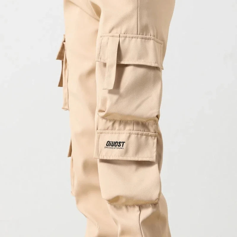 High Street Hip Hop Cargo Pants Women Solid Pocket Elastic High Waist