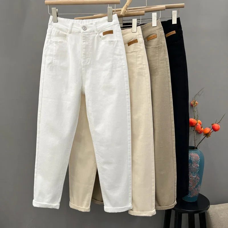 Casual High Waist Loose Fit Mom Jeans Women's New Style Versatile Elastic Waist Wide Leg Slimming Harem Dad Jeans