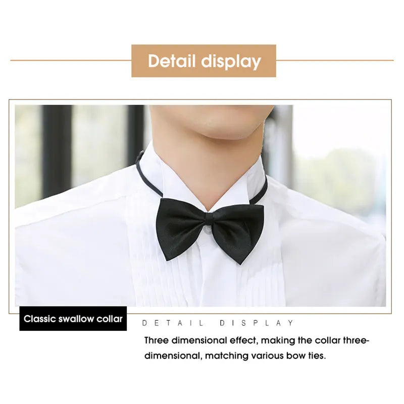 New dovetail stand collar wedding dress men's long sleeve shirt French buckle event performance solid color shirt send bow tie