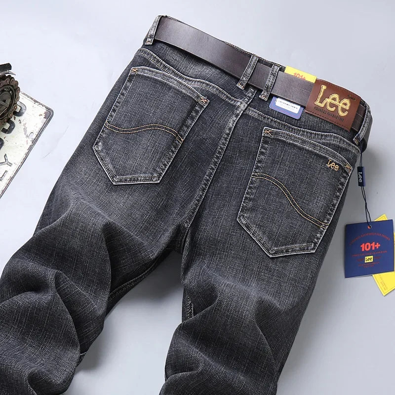 Lee Dex Jeans Men's Autumn/winter Thick Straight-leg Loose-fit Casual Business Pants Slimming Smooths Your Silhouette Trousers