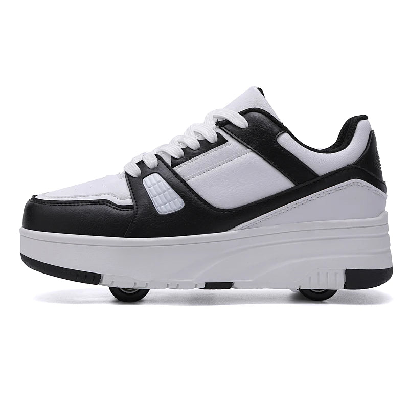 Children's walking shoes four-wheel lace-up girls' skates Boys' outdoor sports roller shoes Invisible shoes with wheels