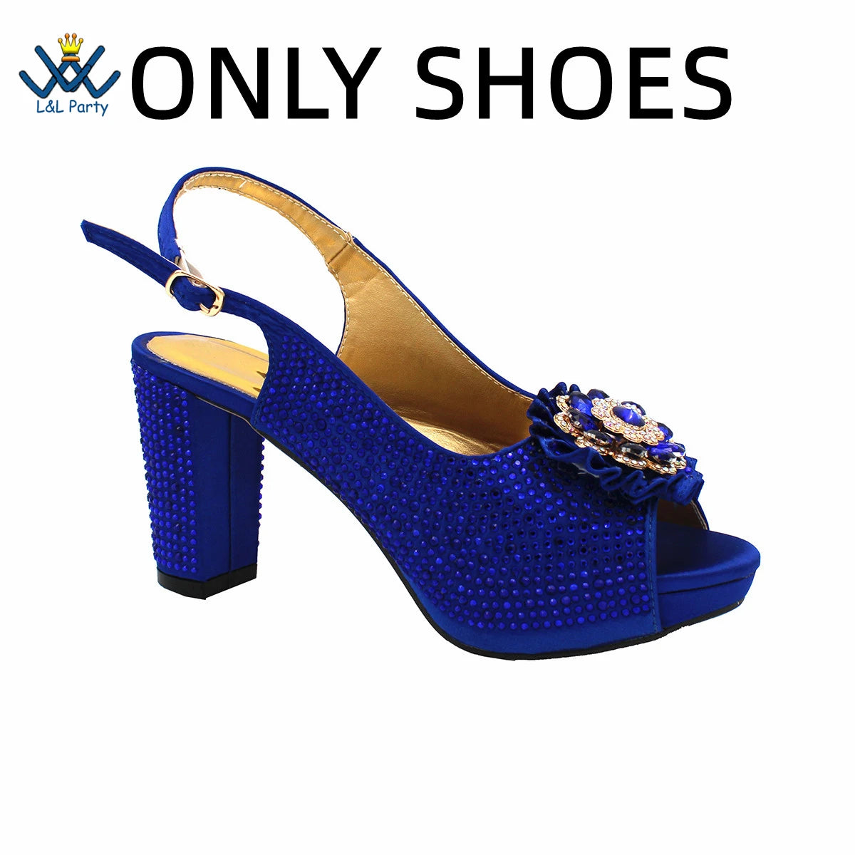 Peep Toe Spring Autumn Lady Shoes and Bag Set in Gold Color