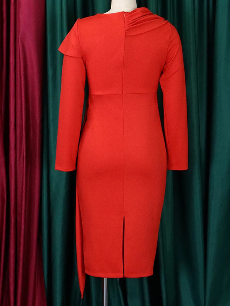 Women Long Sleeve Large Big Dresses Lady Autumn Party Tight Curvy Long Dress