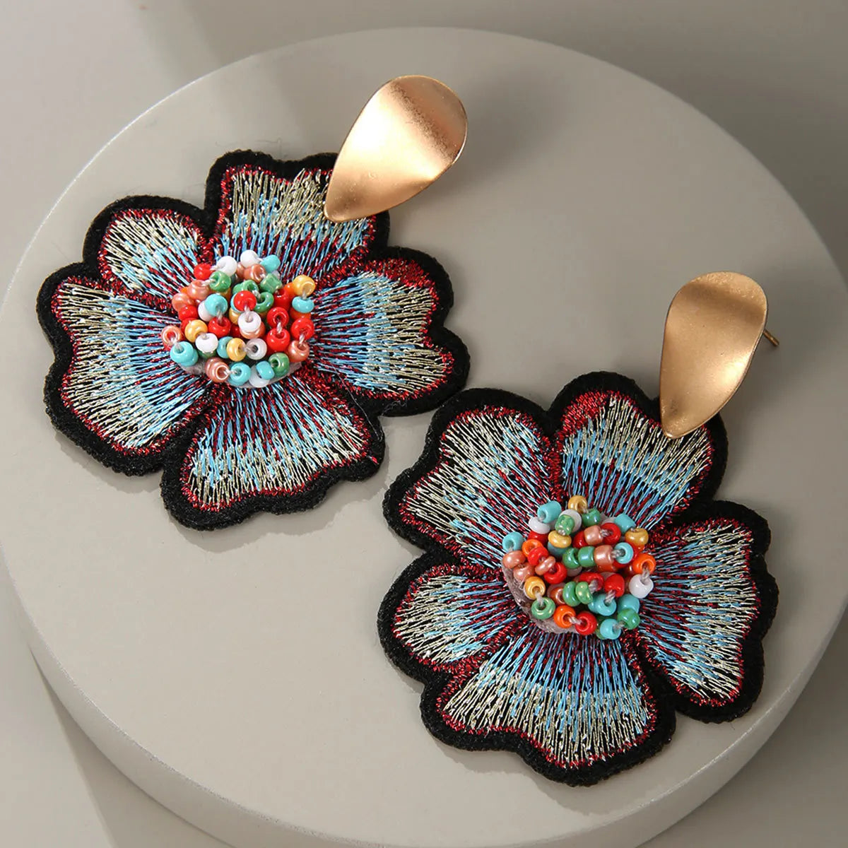 Embroidered Fabric Drop Earrings
