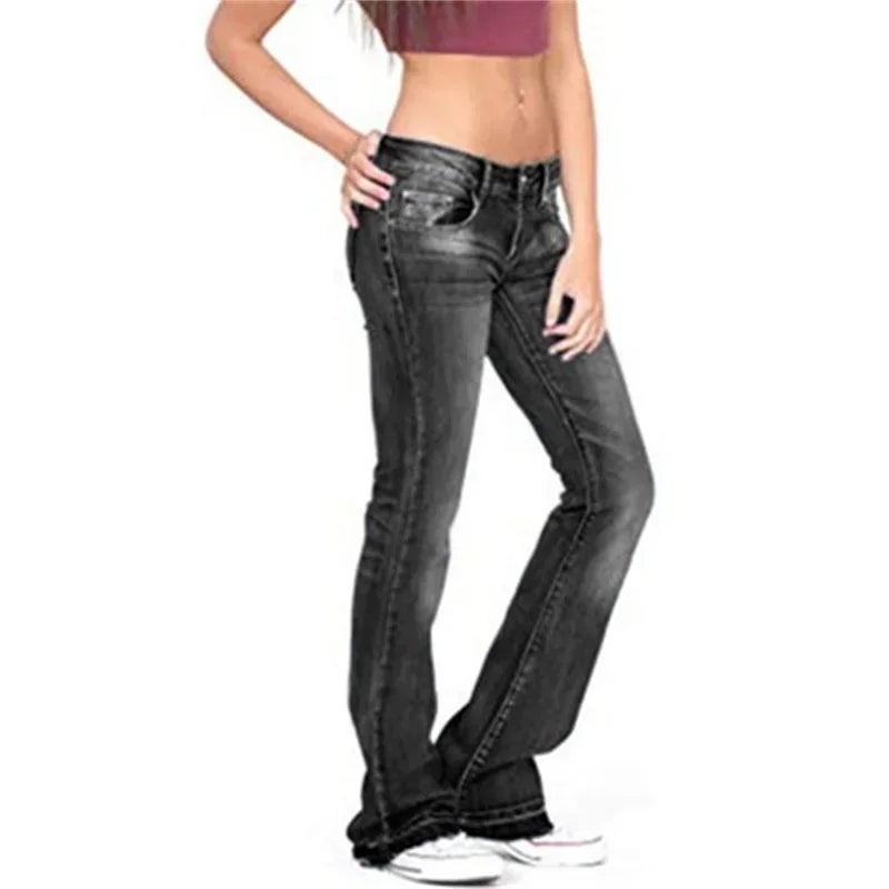 2024 Vintage Mid Waist Washed Jeans Women New Slim Fit Micro Flared Trousers Casual Commuter Female Denim Pants Trend Streetwear