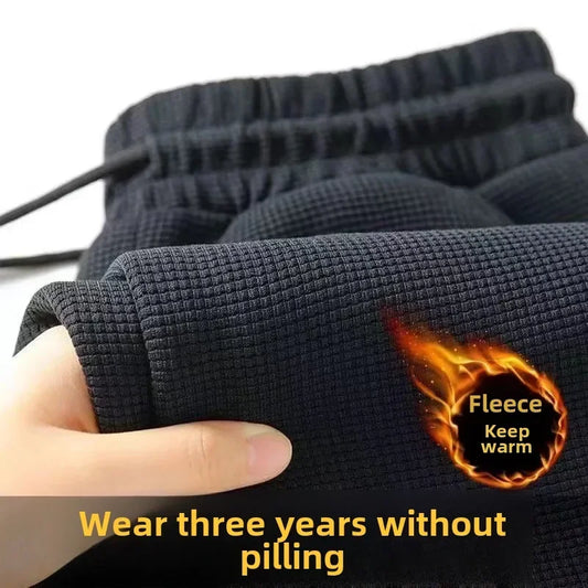 Men's Fleece-lined Thickened Casual Trousers Loose-fit