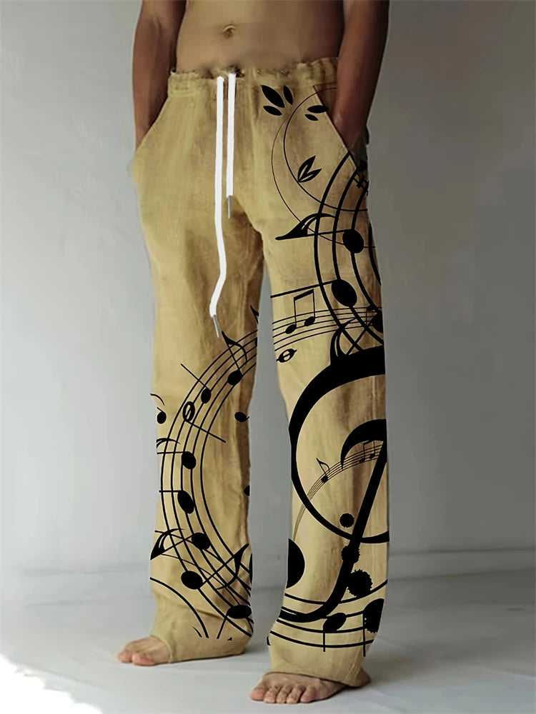 Vintage Men's Summer Straight Pants Comfortable And Breathable Cotton Linen Casual Pants Men's Butterfly Print Large Linen Pants