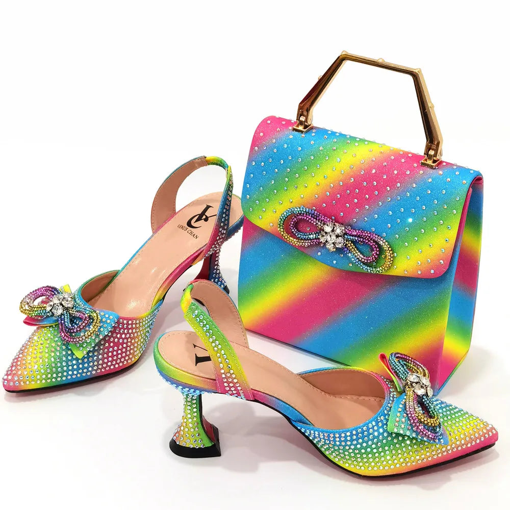Rhinestone Bow Side Empty Party High Heels Pointed Toe Stiletto Heels