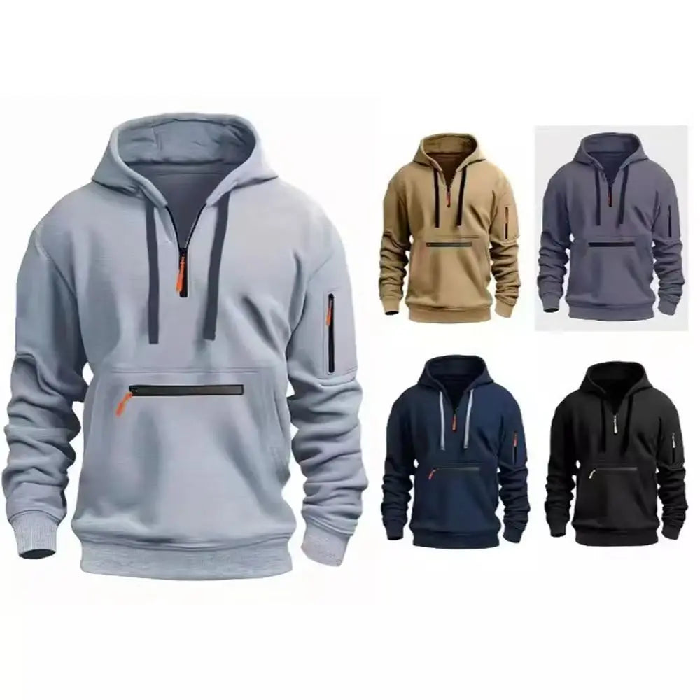 2025 Spring and Autumn New Men Hoodie Casual Sports Hoodie Retro Harajuku Long Sleeve Zipper Multi Pocket Loose Street Wear