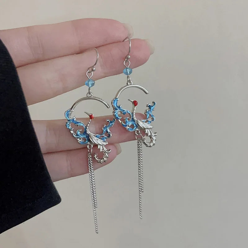 Folding Fan Crane Dangle Earrings For Women