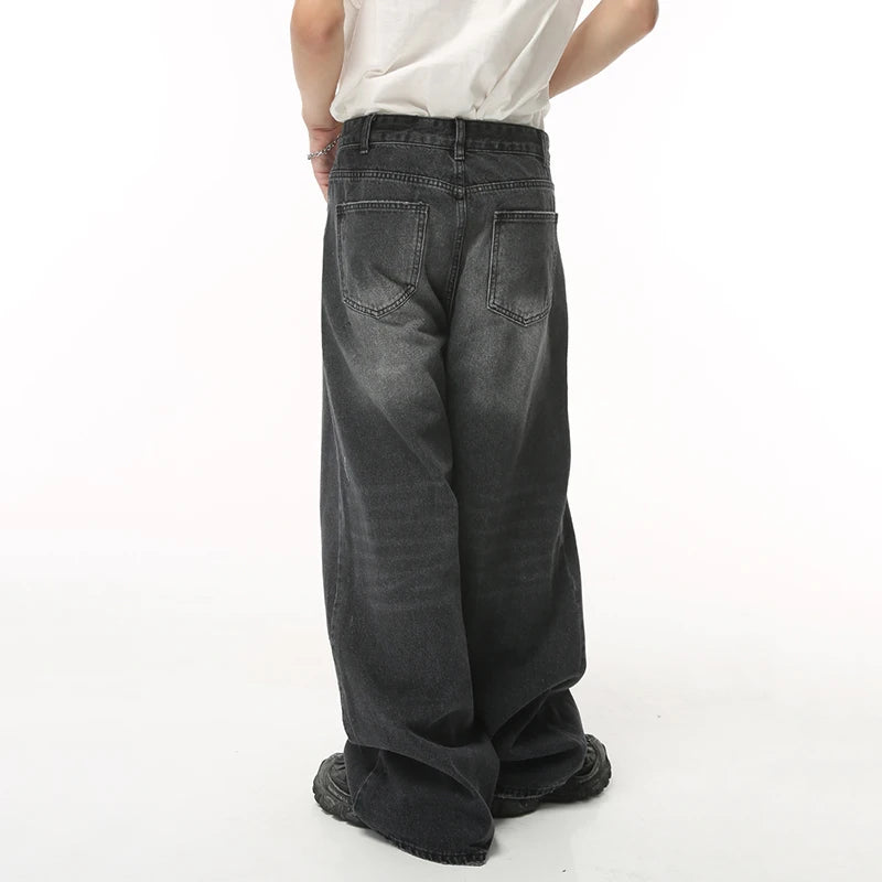 Vintage Men's Baggy Denim Trousers Streetwear Wide Leg Pants