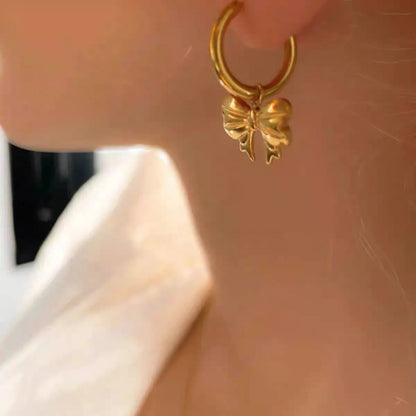 Trend Chic Bow Tie Pendant Drop Hoop Huggie Earrings