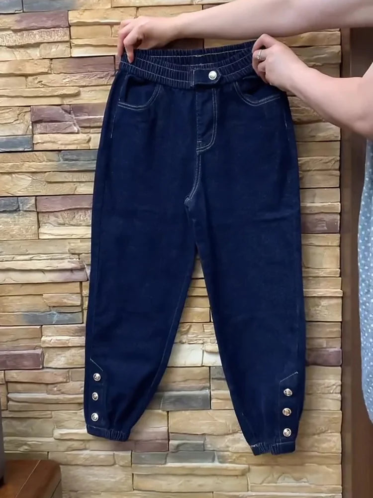 2023 NEW Spring Autumn High Waist Straight Jeans Loose Fit Stretch Haren Denim Pants Ladies Ankle-Length Jeans Pants